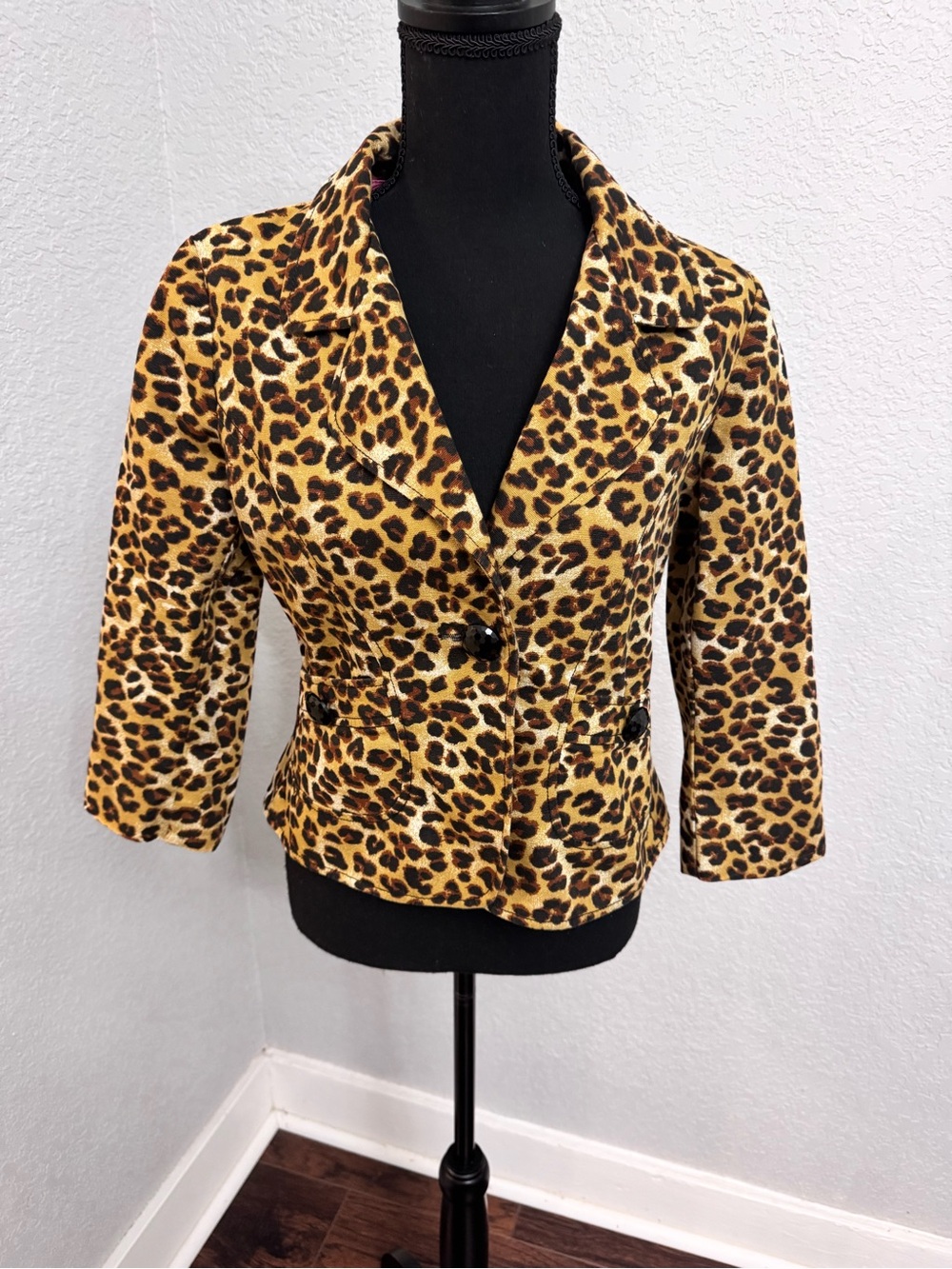 Dollhouse Leopard Print Blazer Jacket With Pink Lining Y2K 3/4 Sleeves